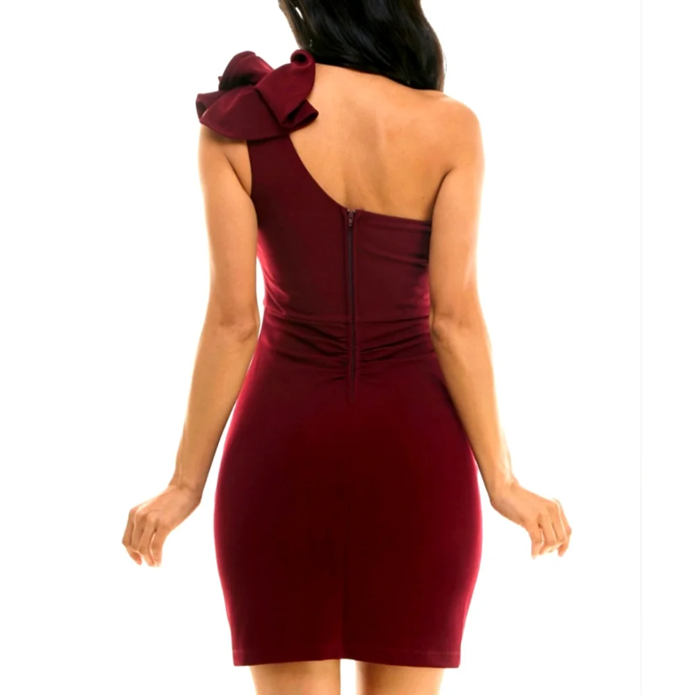 One Shoulder Ruched Ruffle mini dress - Picture 2 of 2
